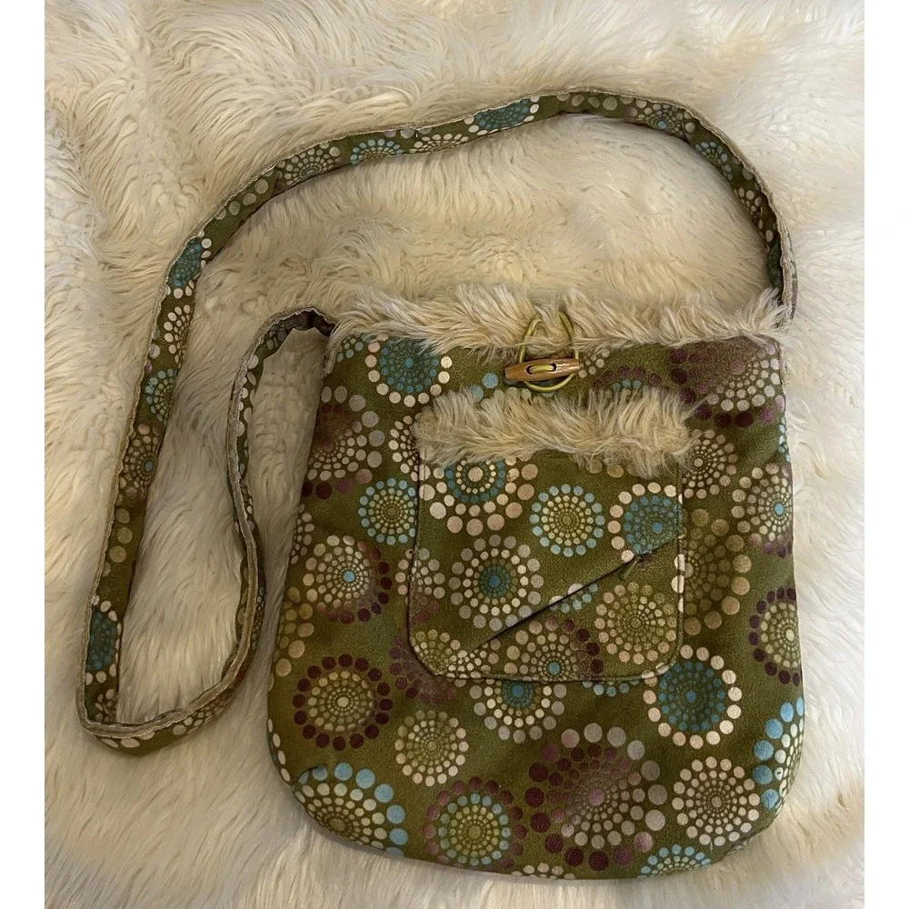 Athleta Bag Faux Suede & Faux Fur Lined Crossbody Bag Purse Boho Hippy 11